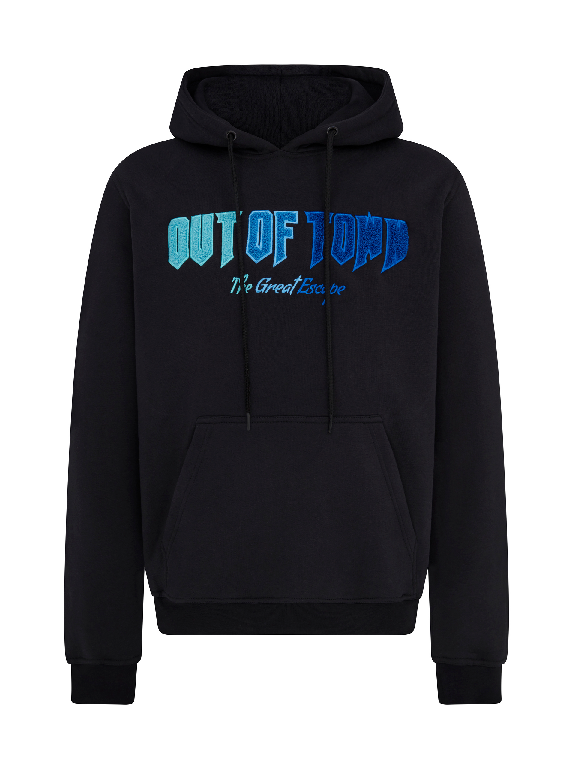 'The Great Escape' Embroidered Hoodie Black & Blue