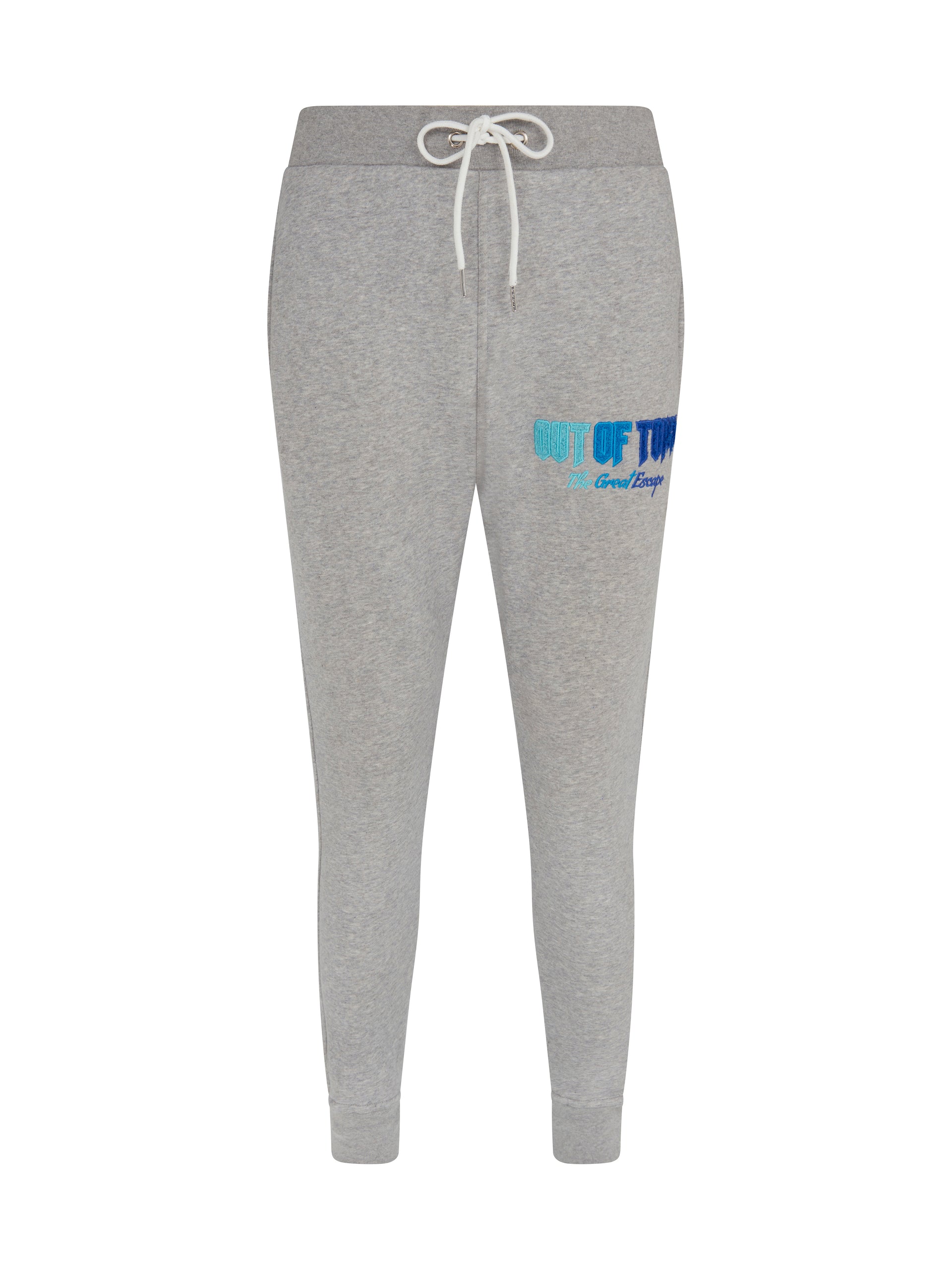 'The Great Escape' Embroidered Joggers Grey & Blue