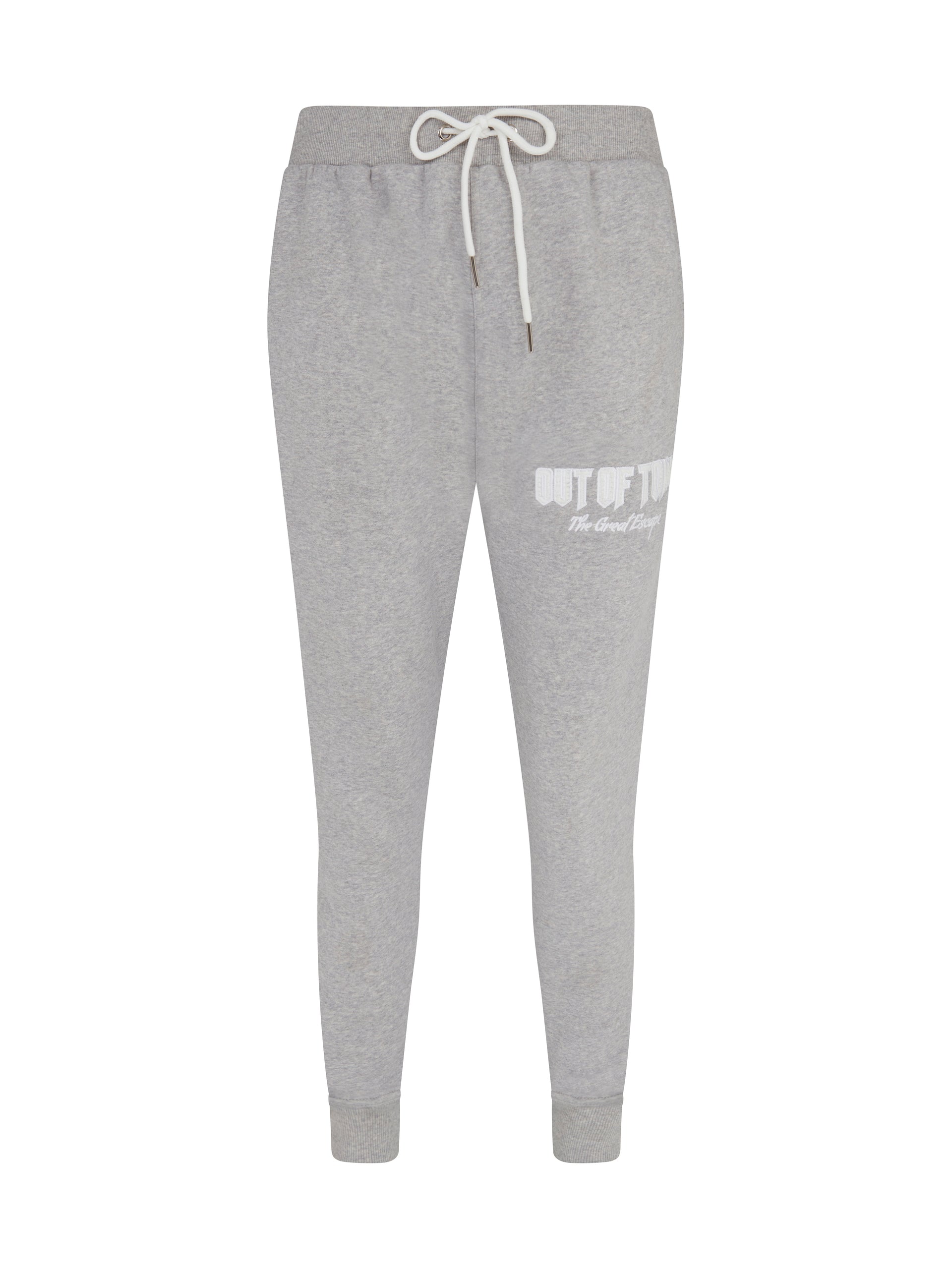 'The Great Escape' Embroidered Joggers grey & white