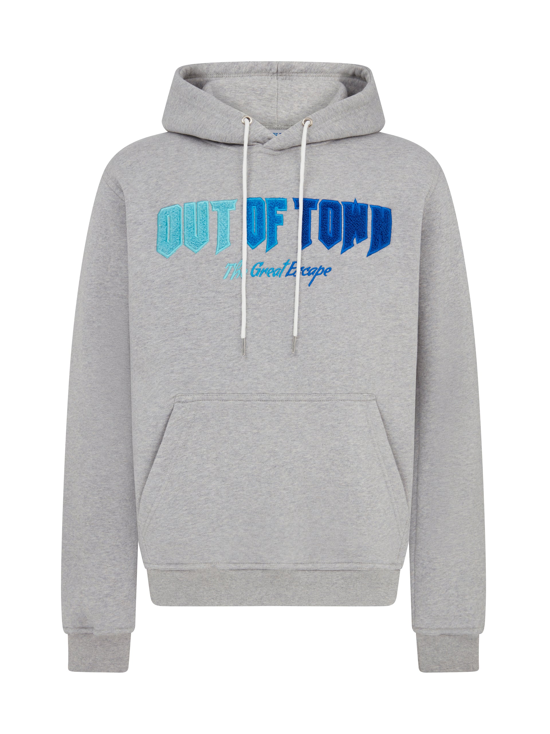 'The Great Escape' Embroidered Hoodie Grey & Blue